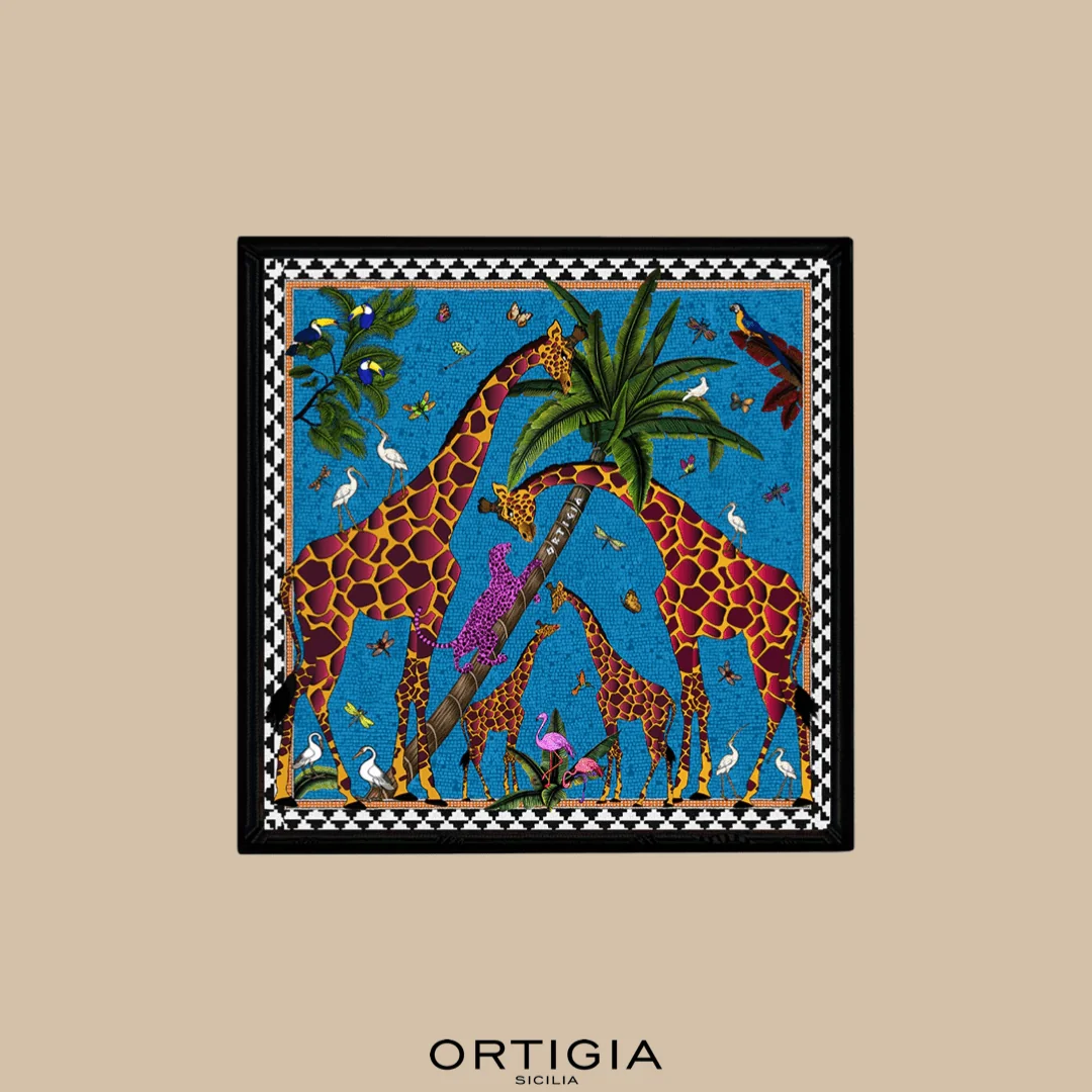 Ortigia Tray Giraffe Blue 16x16 Cm