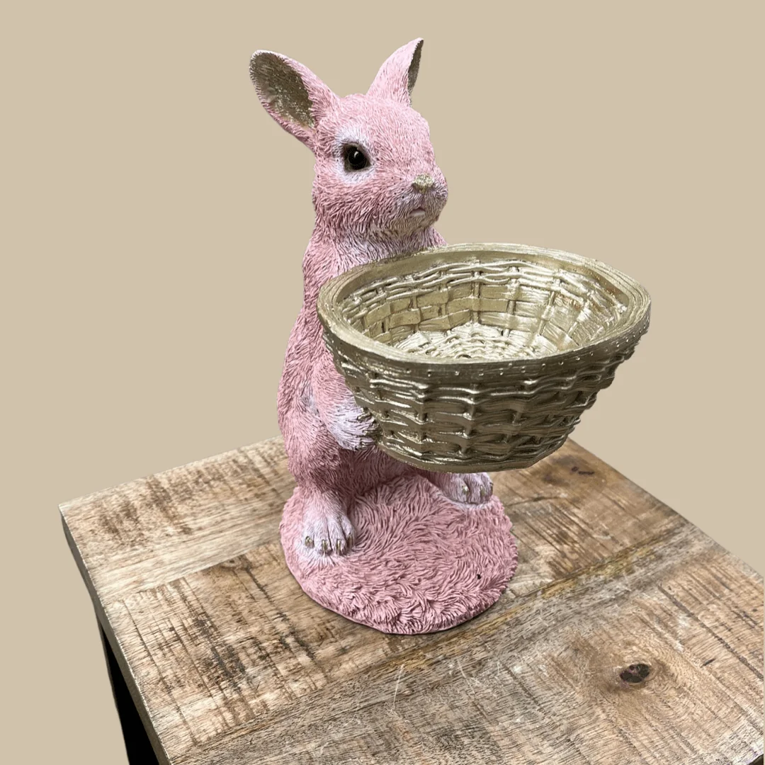 Konijn roze met mandje h.25cm