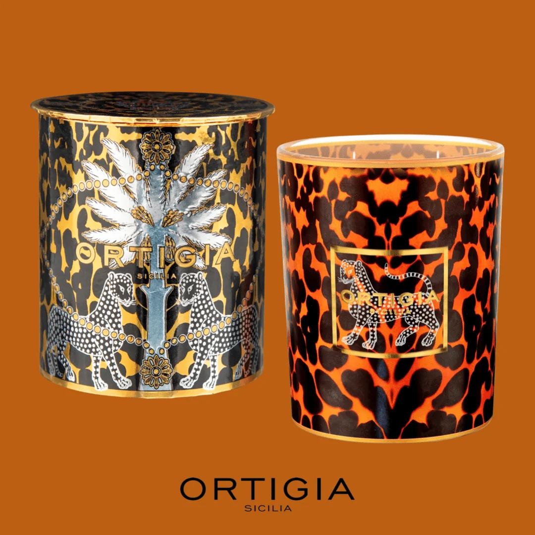 Ortigia Decoprint Geurkaars Medium Ambra Nera