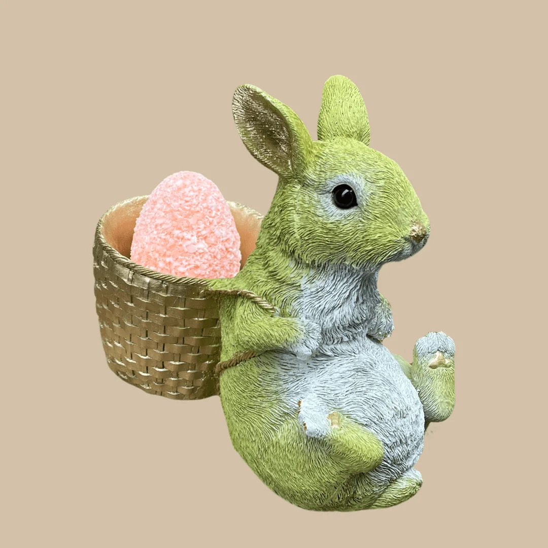 Konijn groen met mandje achter h.19cm